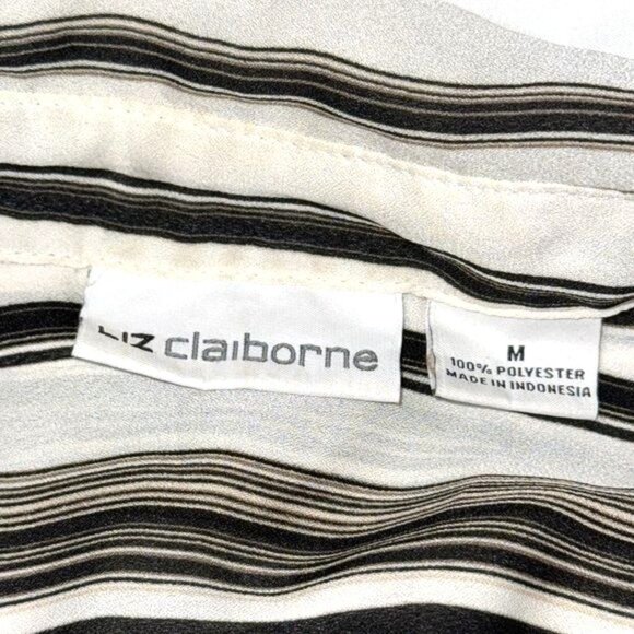 Liz Claiborne Sleeveless Button-Down Blouse M Black & White Striped Polyester - Picture 3 of 7